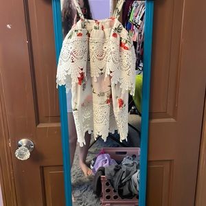 Floral and lace tank top